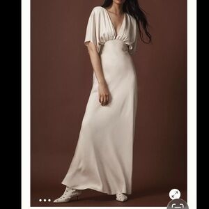 BHLDN Amelia Deep-V Flutter-Sleeve Satin A-Line Gown medium